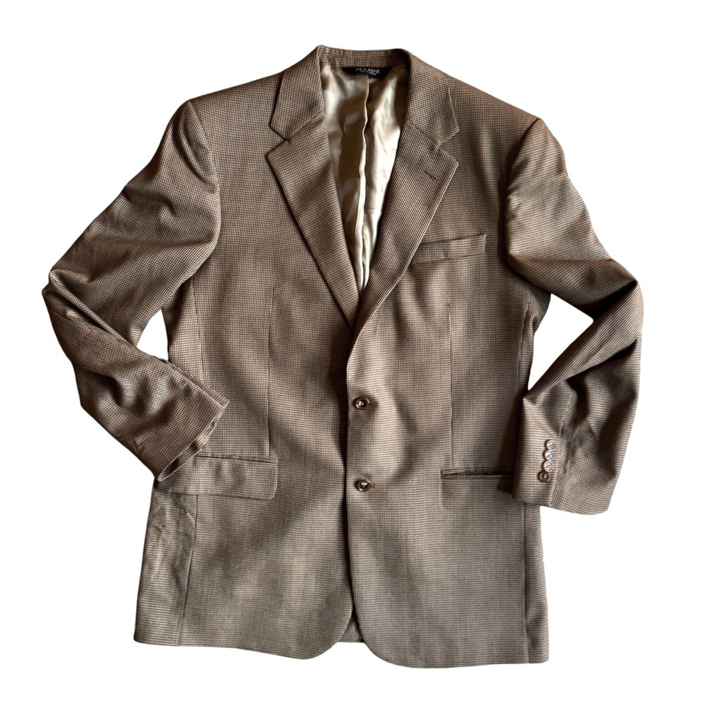 Jos A Bank Signature Sportcoat 42L Brown Tan Check 100% Wool Blazer Suit Jacket